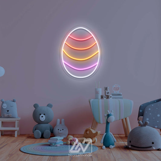 Colorful neon Easter egg sign for kids' rooms and festive decorations.