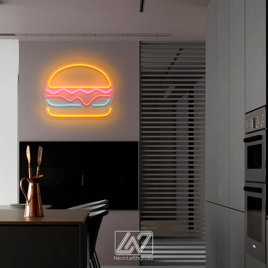 Burger - LED Neon Sign, Custom Food Neon Sign, Fast Food Shop LED Sign, Hamburger Shop Art, Fast Food Shop Wall Decor