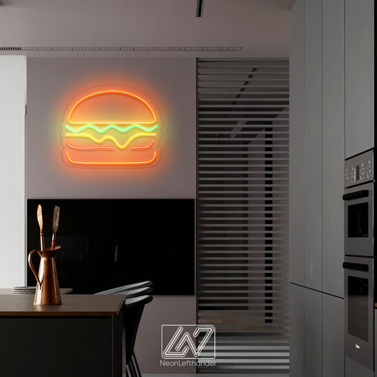 Burger - LED Neon Sign, Custom Food Neon Sign, Fast Food Shop LED Sign, Hamburger Shop Art, Fast Food Shop Wall Decor
