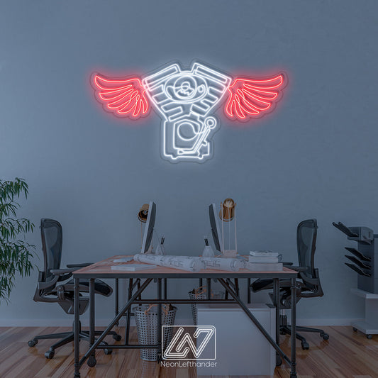 Motorcycle Engine - LED Neon Sign, Motorbike LED Light, Motorsport Neon Light, Garage Wall Decor