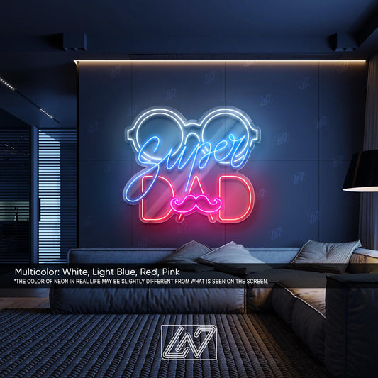 Super Dad - LED Neon Sign, LED Gift for Fathers, Man Cave & Home Decor, Perfect Father's Day Gift, Dad Room Decor, Gift for Dad