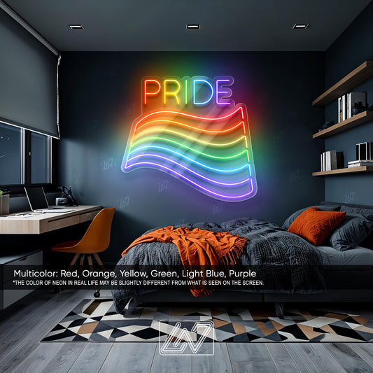 Pride Flag Neon Sign, LGBTQ Pride LED Light, Colorful Awareness Ribbon Wall Decor, Equality Symbol Neon Art, Pride Room Aesthetic