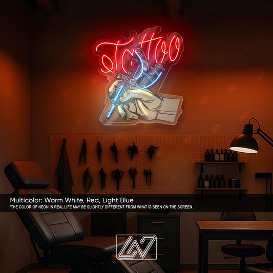 Tattoo Studio Neon Sign LED Wall Light, Bold Ink Parlor Decor for Artists, Shopfront or Tattoo Room, Edgy Urban Tattoo Art Sign
