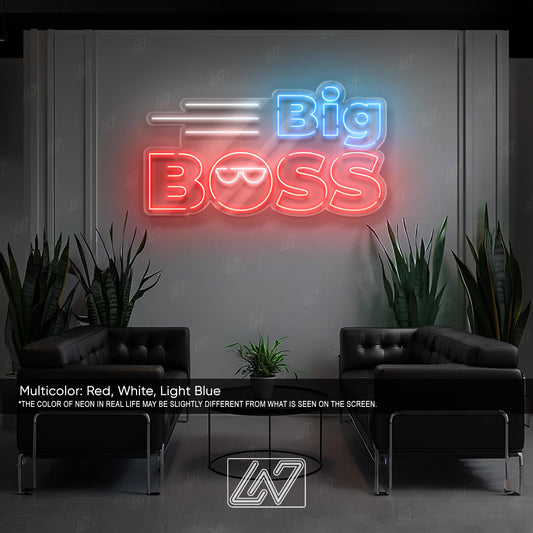 Big Boss neon sign in red, white, and light blue for modern decor and gifts.