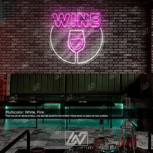 Wine LED Neon Sign Wall Light, Elegant Bar and Kitchen Decor for Wine Lovers, Glowing Grapes and Glass Art for Lounge or Cellar