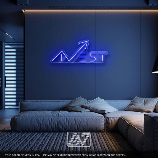 Invest LED Neon Sign – Modern motivational wall decor for offices, traders, entrepreneurs, or finance-themed spaces
