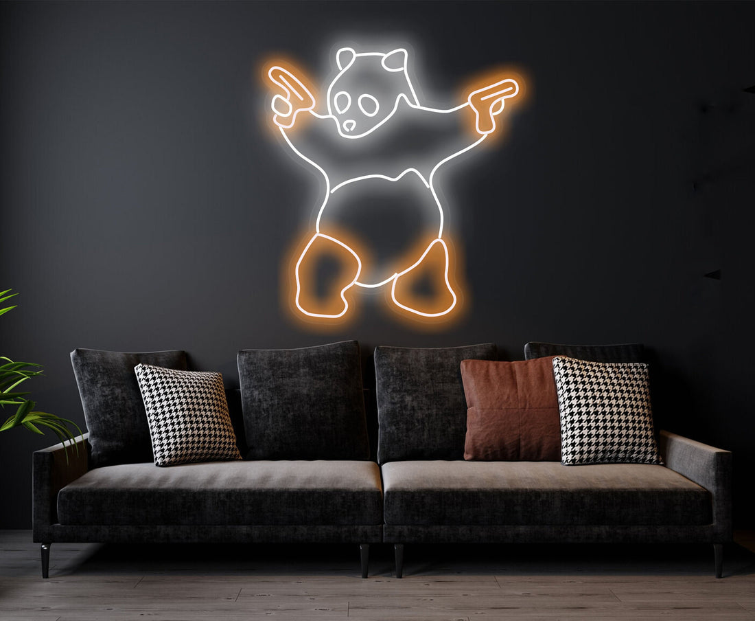 Panda - LED Neon Sign ,Animal sign, Panda light, Gangsta Panda with Guns, Home Decor Wall Decore, neon light , Birthday gift