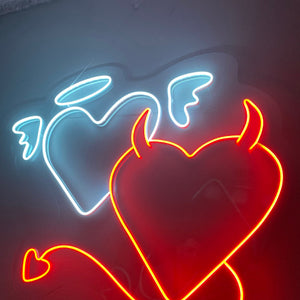 Angel and Devil Neon Sign - Custom Neon Sign, Angel and Demon, Led Neon Light, Heart Neon Sign, Wall Decor, Valentine's Day Gift