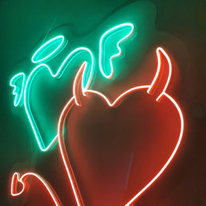 Angel and Devil Neon Sign - Custom Neon Sign, Angel and Demon, Led Neon Light, Heart Neon Sign, Wall Decor, Valentine's Day Gift