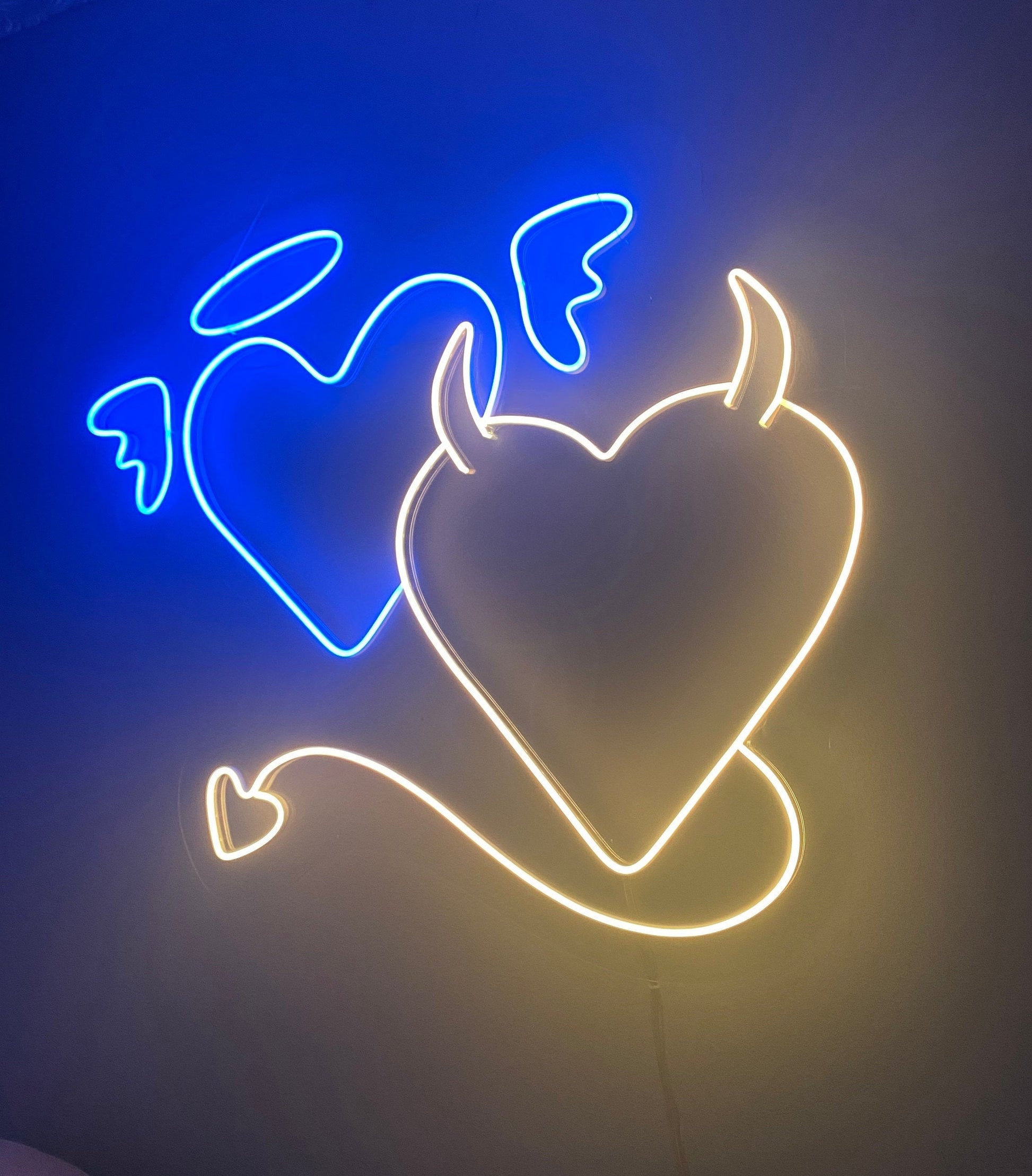 Angel and Devil Neon Sign - Custom Neon Sign, Angel and Demon, Led Neon Light, Heart Neon Sign, Wall Decor, Valentine's Day Gift