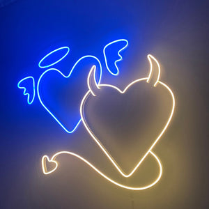 Angel and Devil Neon Sign - Custom Neon Sign, Angel and Demon, Led Neon Light, Heart Neon Sign, Wall Decor, Valentine's Day Gift