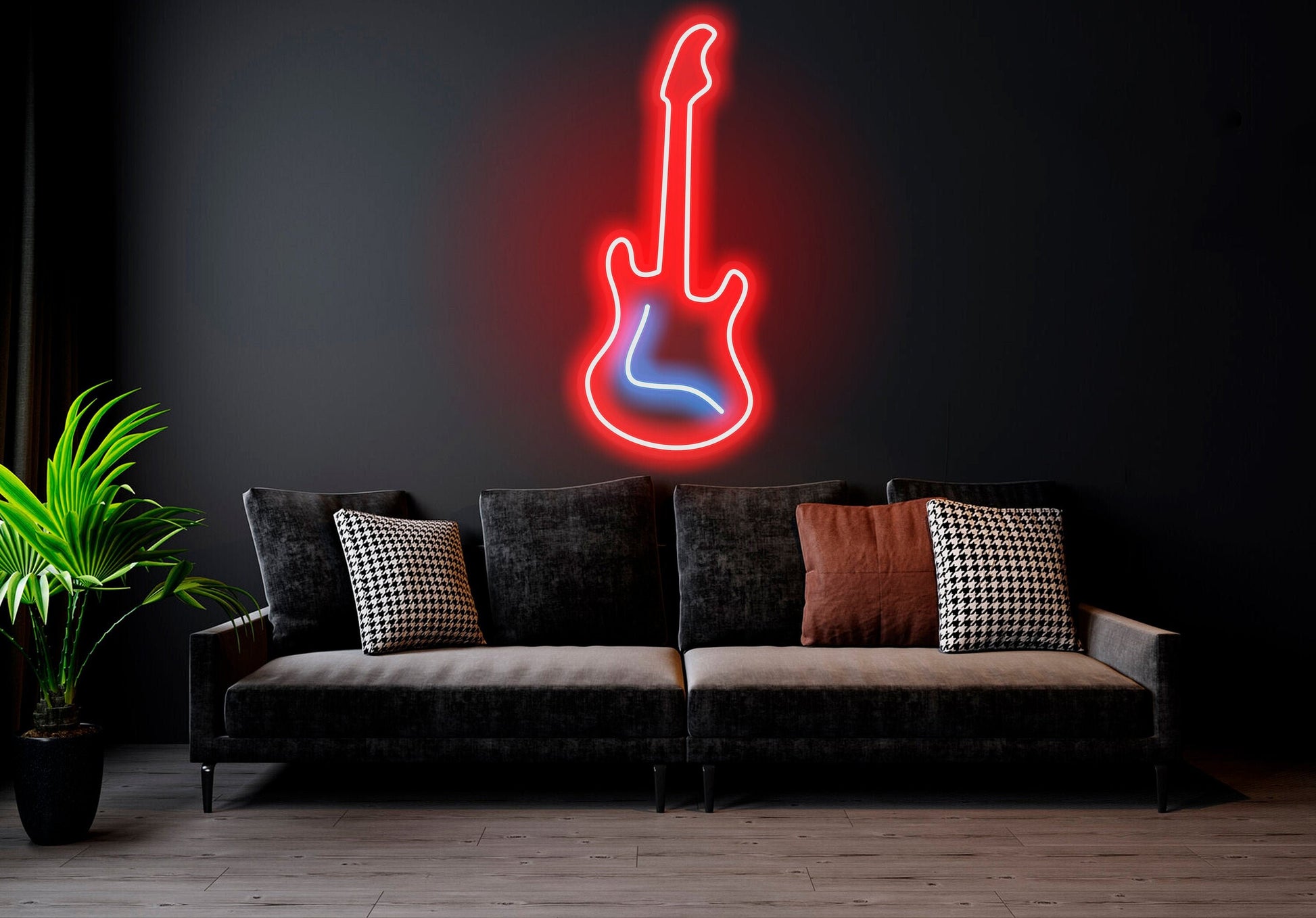 Bright guitar neon sign perfect for music lovers and stylish home decor.