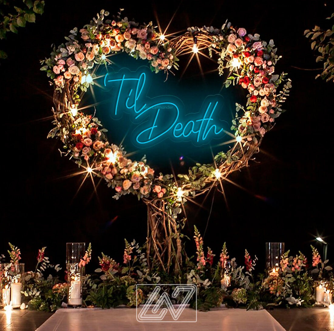 Til Death Neon Sign, Neon Sign Wedding, Custom Wedding Neon Sign, Personalized Family Last Name Neon Light, Wedding Gift, Rustic Decor Bar