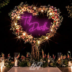 Til Death Neon Sign, Neon Sign Wedding, Custom Wedding Neon Sign, Personalized Family Last Name Neon Light, Wedding Gift, Rustic Decor Bar