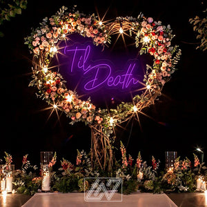 Til Death Neon Sign, Neon Sign Wedding, Custom Wedding Neon Sign, Personalized Family Last Name Neon Light, Wedding Gift, Rustic Decor Bar