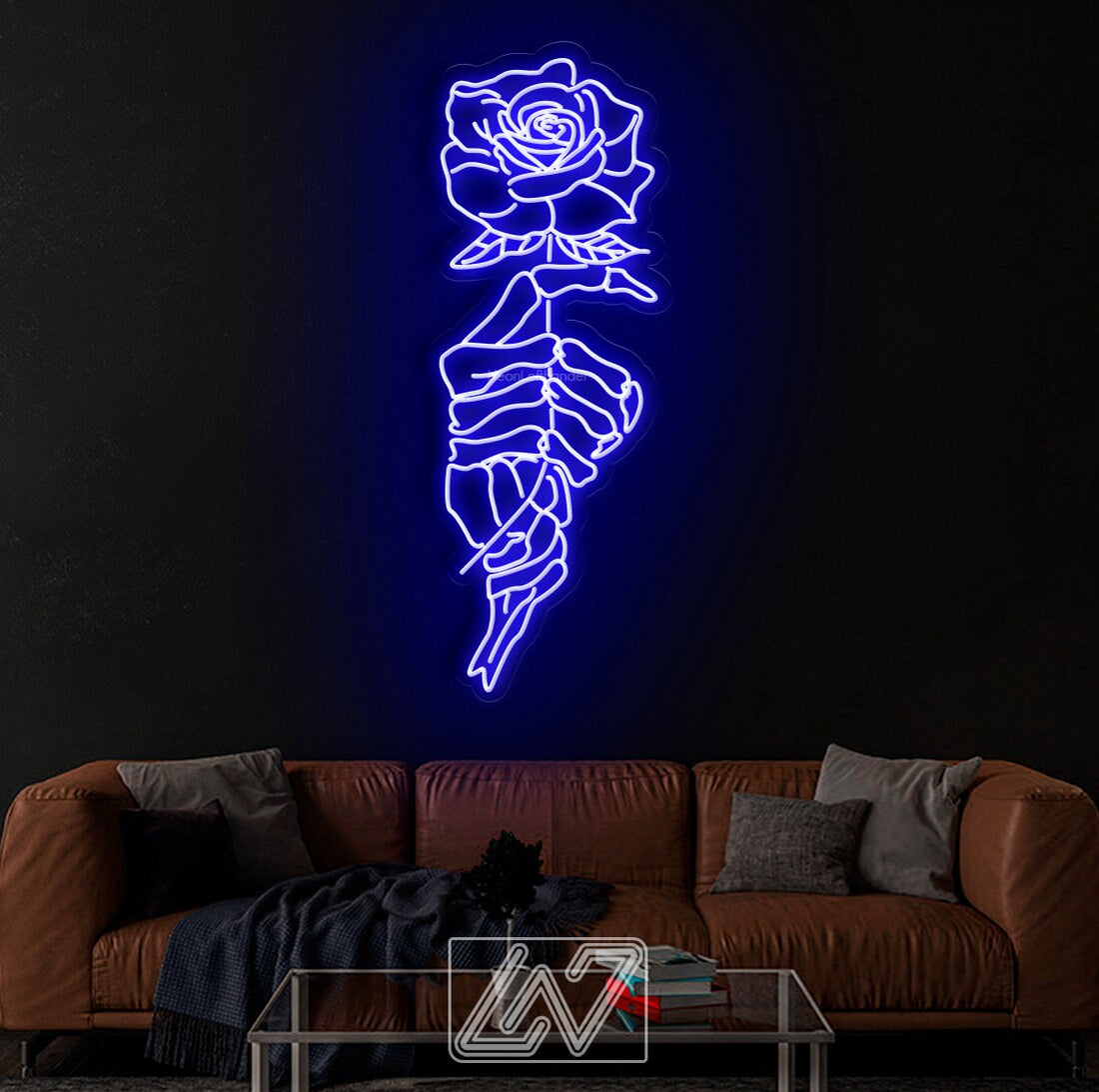 Skeleton & Roses/Halloween Decor,Escape Room Signage,Neon Bar Sign,Home Bar Pub Signs,Led Neon Light,Front Yard Party Decoration, Wall Decor