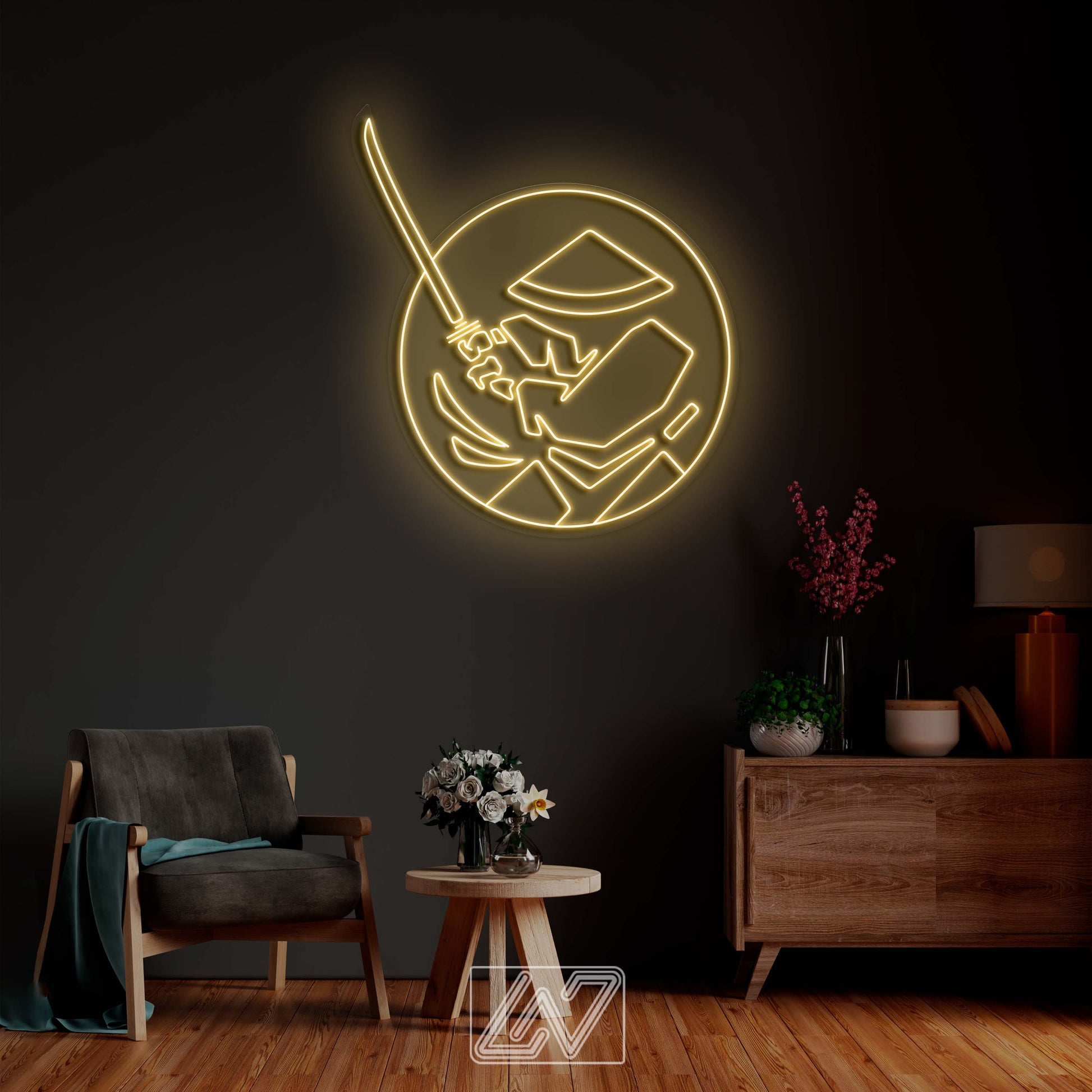 The Samurai - LED Neon Sign, cartoon Neon Sign, Сartoon Character, Neon Game Zone,cartoon led sign,japanese neon sign, gamer wall art