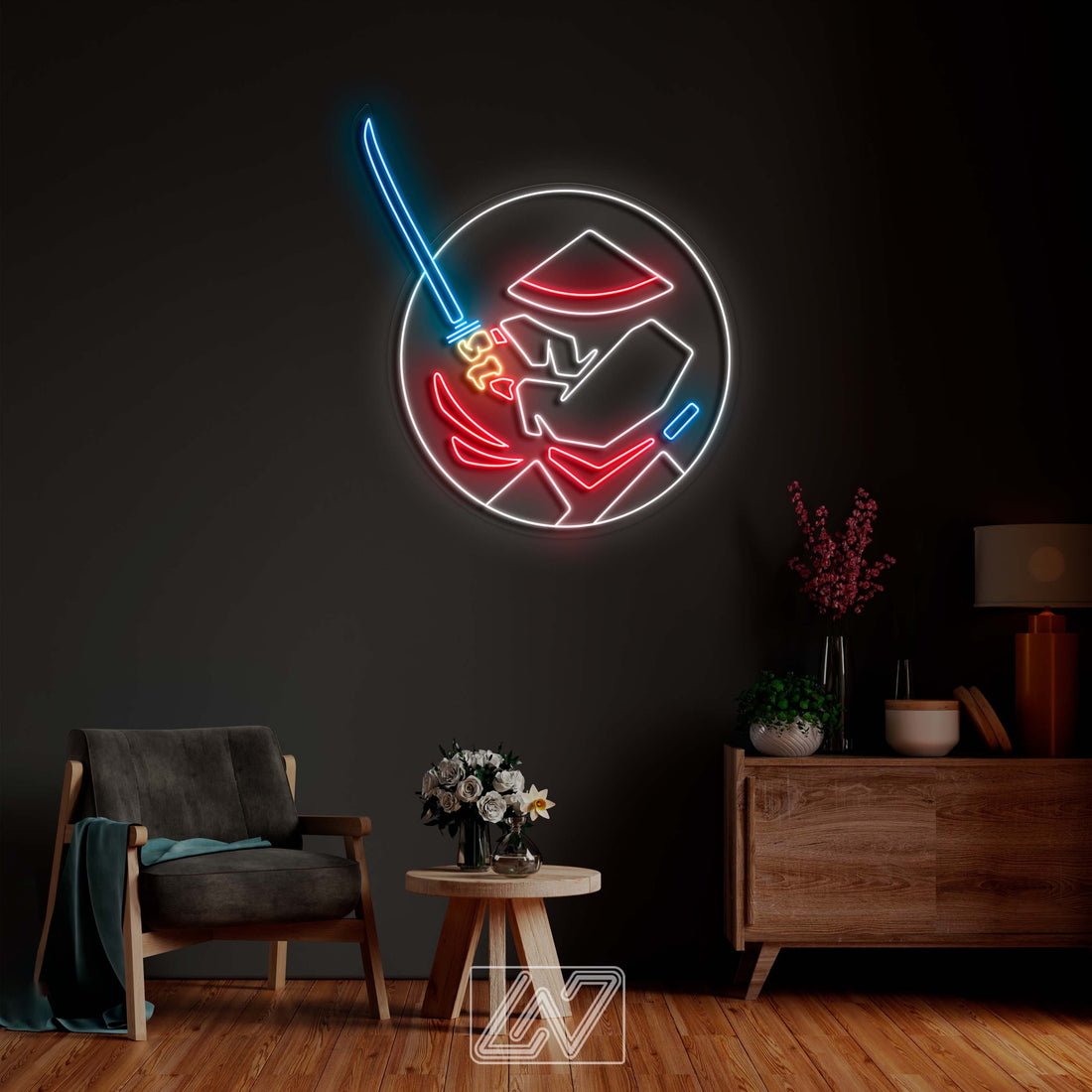 The Samurai - LED Neon Sign, cartoon Neon Sign, Сartoon Character, Neon Game Zone,cartoon led sign,japanese neon sign, gamer wall art