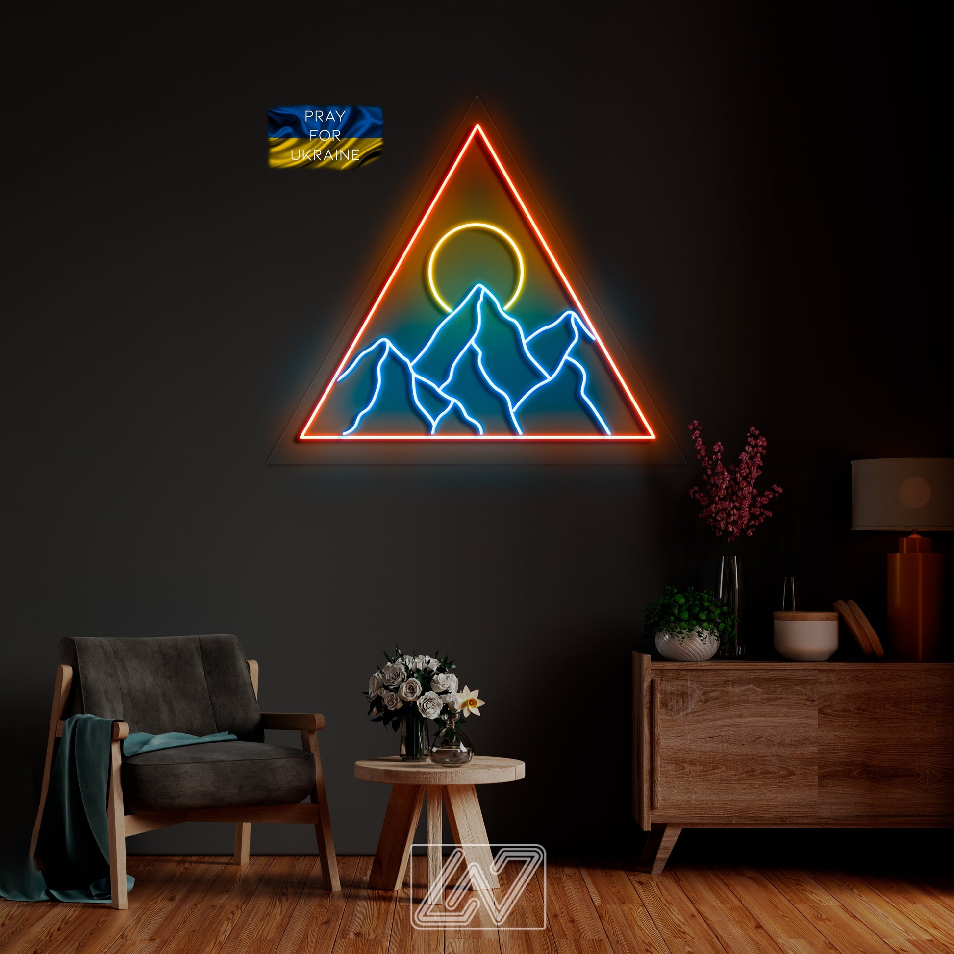 Mountains and Sun in a Triangle - LED Neon Sign-mountains-sun-custom neon sign-gift-wall decor-game room-sign wall art