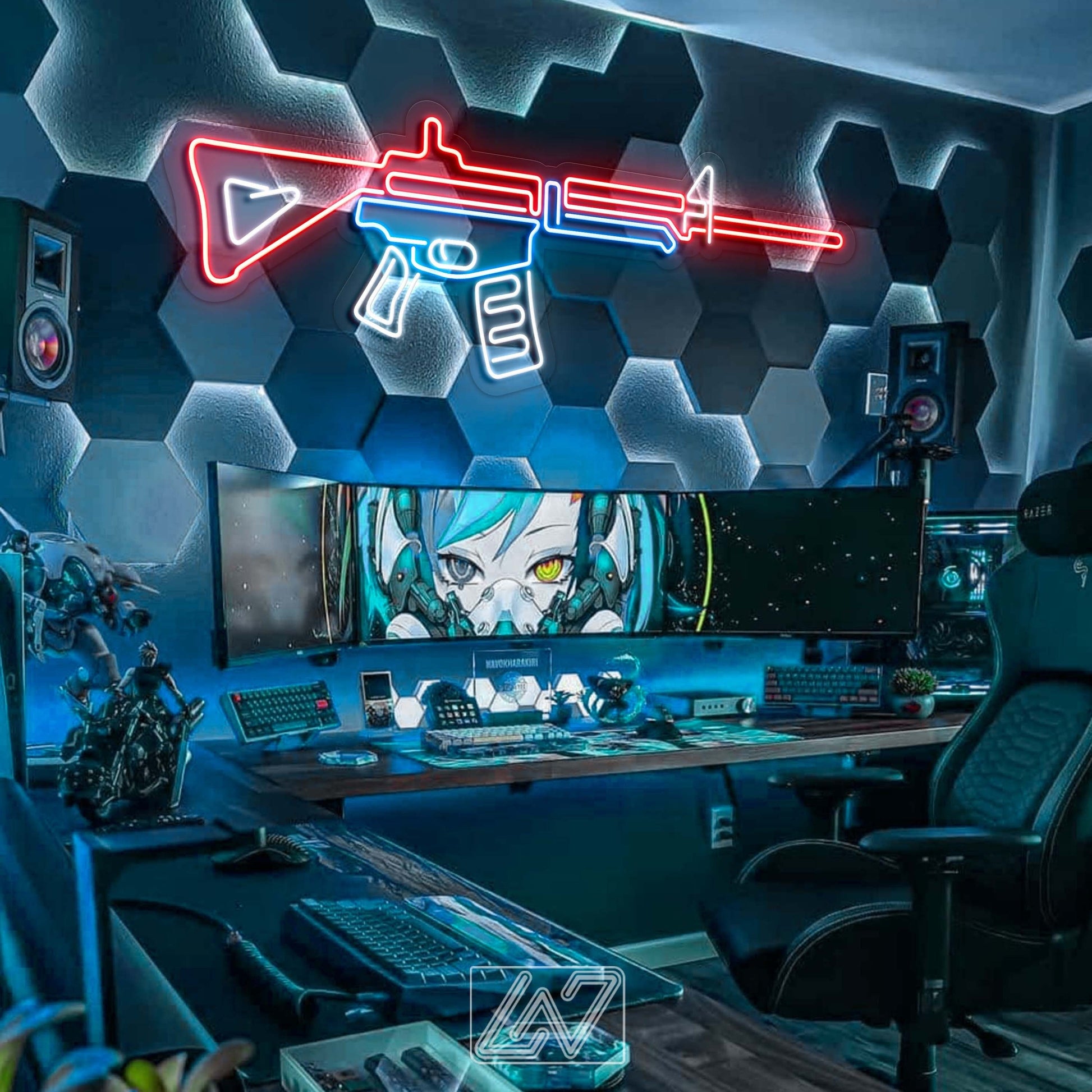 AR 15 neon sign perfect for gaming rooms and modern decor.