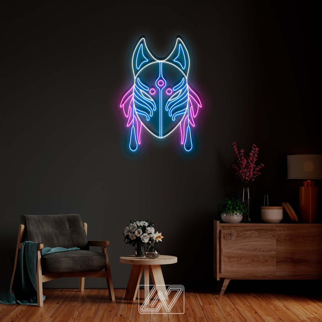 Kitsune Mask - LED Custom Anime,, Japanese traditional mask, Demon Neon Sign, Anime wall art, Led Neon Lights, Decor Signs, Anime Wall Decor