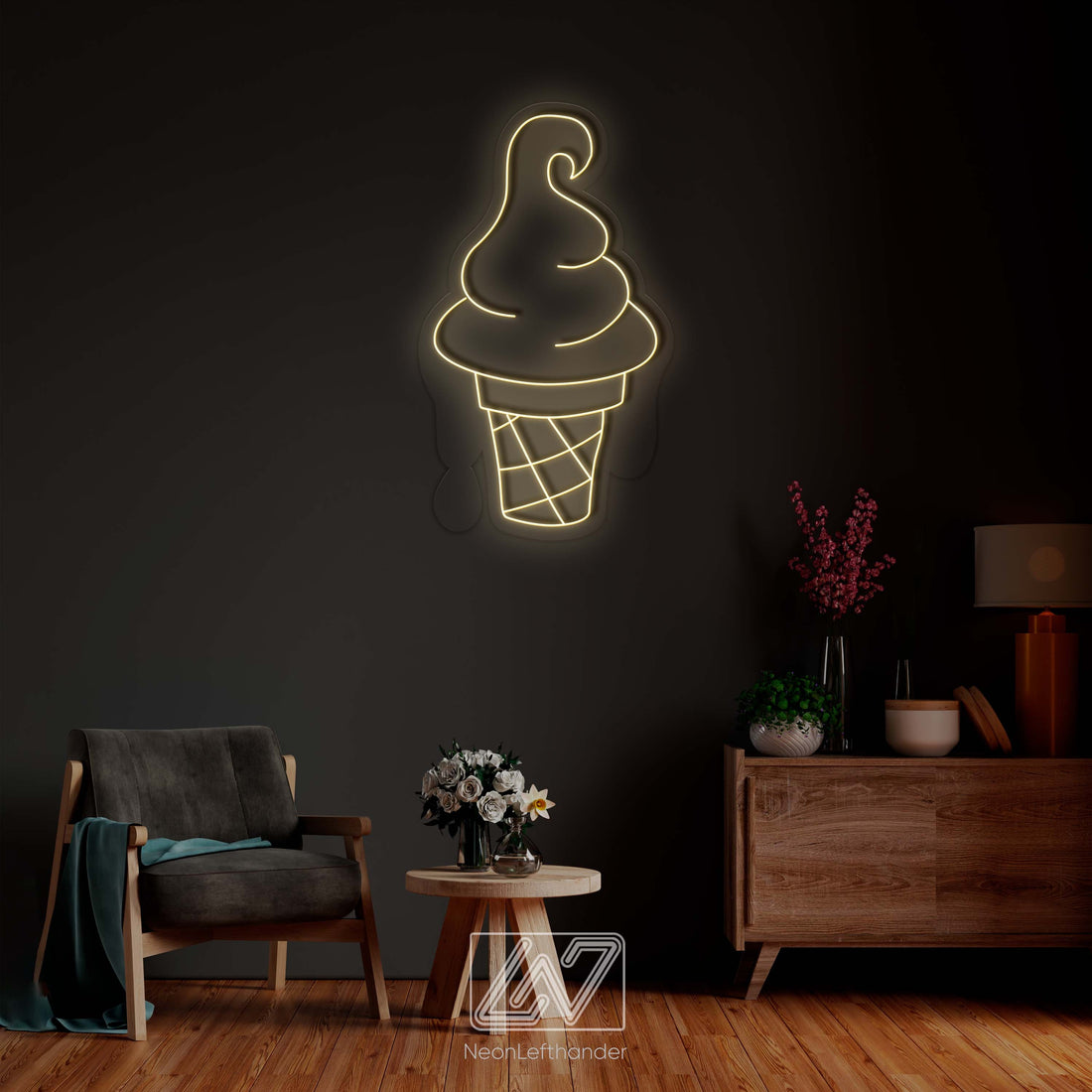 Ice Cream  - LED Neon Sign, Animated Neon Sign, Ice Cream Neon Sign,  Ice Cream Cone Neon Sign, Neon Sign for Ice Cream Shop