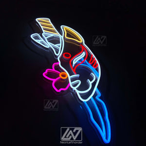 Kitsunemask - LED Neon Sign, Demon Neon Sign, Anime Wall Art, Led Neon Lights, Gamer Sign, Anime Wall Decor, Bedroom Decor, Slayer Sign