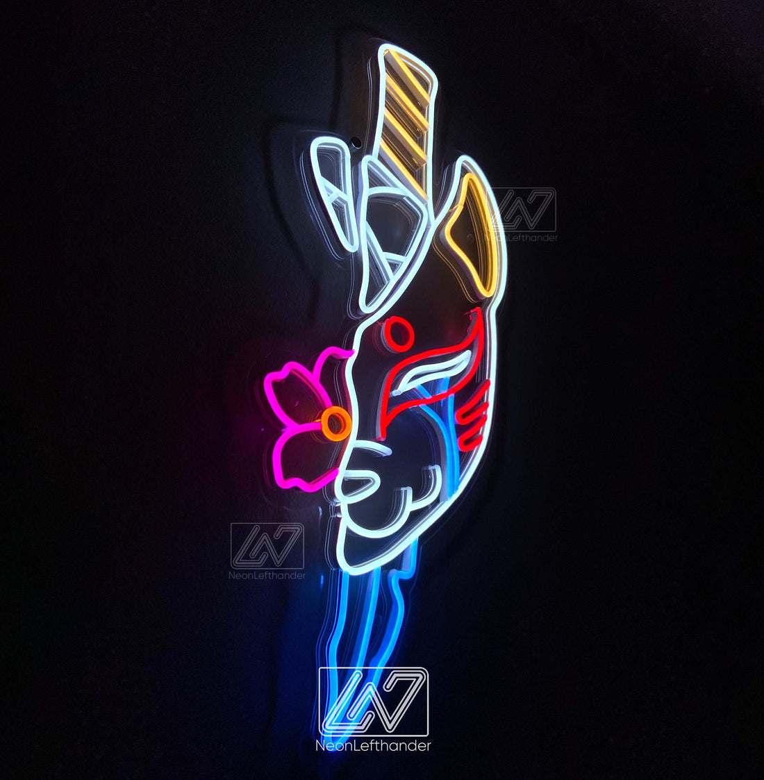 Kitsunemask - LED Neon Sign, Demon Neon Sign, Anime Wall Art, Led Neon Lights, Gamer Sign, Anime Wall Decor, Bedroom Decor, Slayer Sign