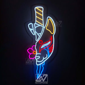 Kitsunemask - LED Neon Sign, Demon Neon Sign, Anime Wall Art, Led Neon Lights, Gamer Sign, Anime Wall Decor, Bedroom Decor, Slayer Sign