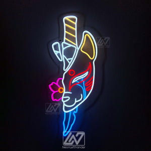 Kitsunemask - LED Neon Sign, Demon Neon Sign, Anime Wall Art, Led Neon Lights, Gamer Sign, Anime Wall Decor, Bedroom Decor, Slayer Sign