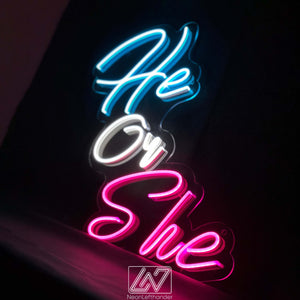 He or She - LED Neon Sign, Gender Party, Gender Reveal Party Neon Sign, Birthday Backdrop Sign, Event Decor, Backdrop Decorations