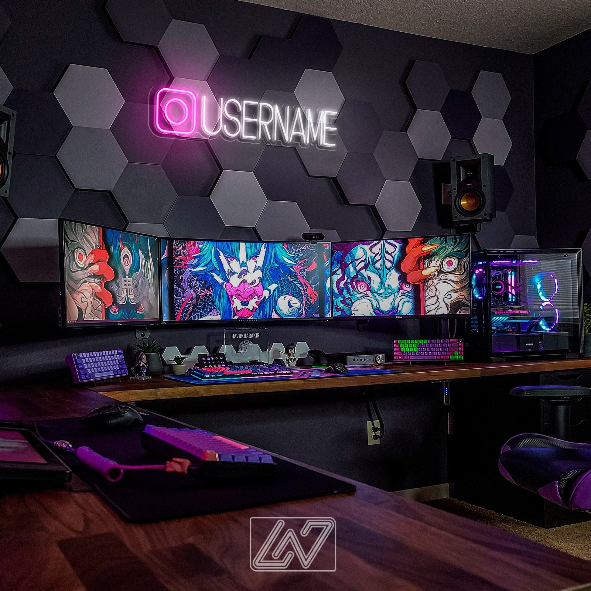 Custom Instagram username neon sign for gaming or creative spaces.