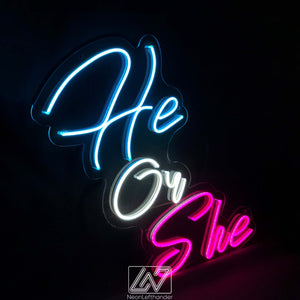 He or She - LED Neon Sign, Gender Party, Gender Reveal Party Neon Sign, Birthday Backdrop Sign, Event Decor, Backdrop Decorations