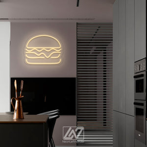 Burger - LED Neon Sign, Custom Food Neon Sign, Fast Food Shop LED Sign, Hamburger Shop Art,  Fast Food Shop Wall Decor