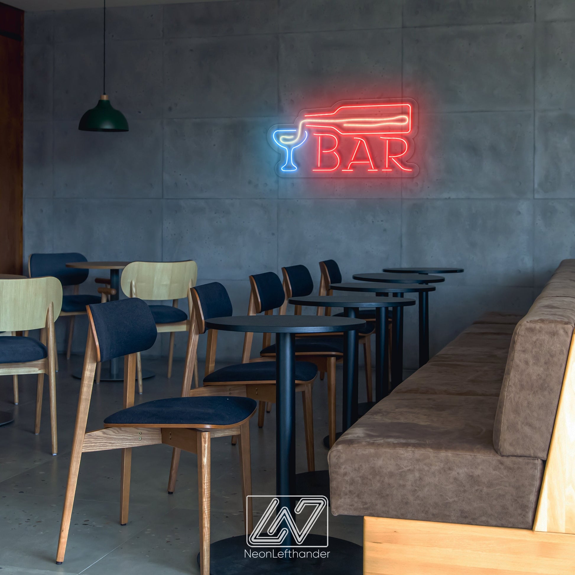 Neon bar sign perfect for home bars and cafes, adding vibrant decor and ambiance.