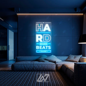 Hard Work Beats Talent - LED Neon Sing with UV Print, Inspiration Neon Sign, Neon Sign Bedroom, Motivation Quote Led Sign