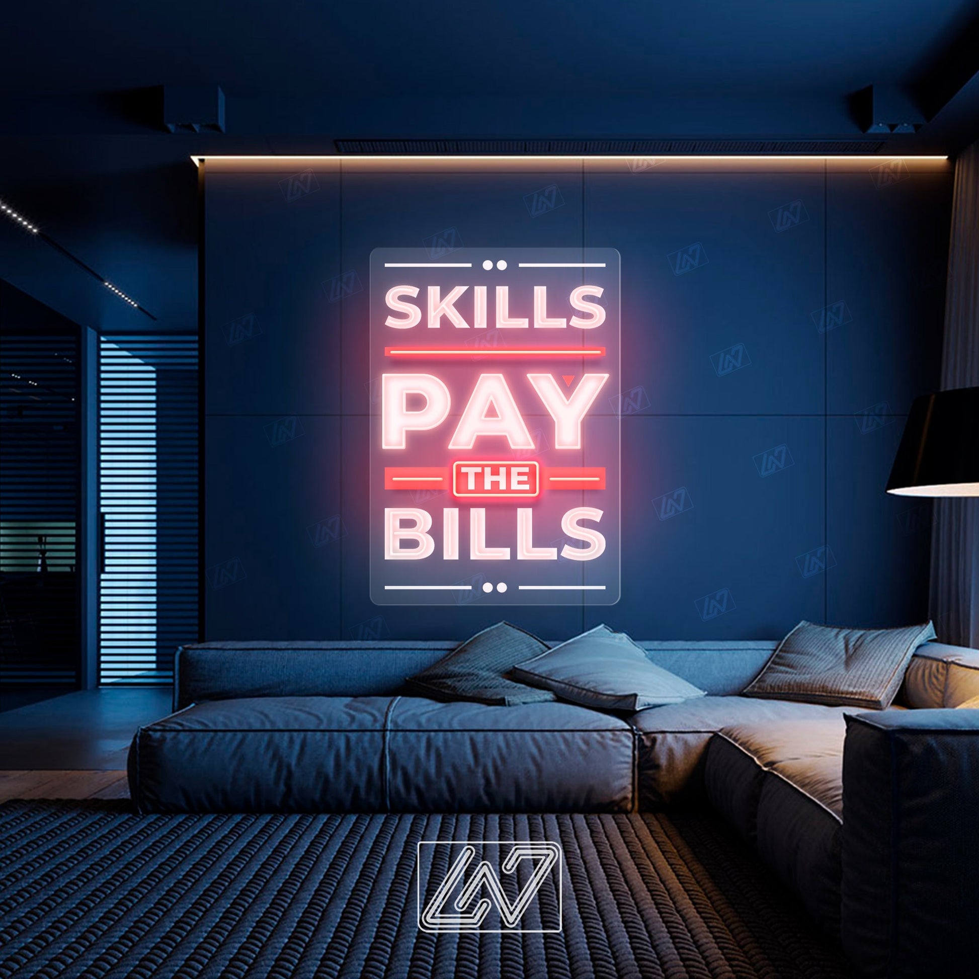 Skills Pay The Bills - LED Neon Sing with UV Print, Inspiration Neon Sign, Neon Sign Bedroom, Motivation Quote Led Sign