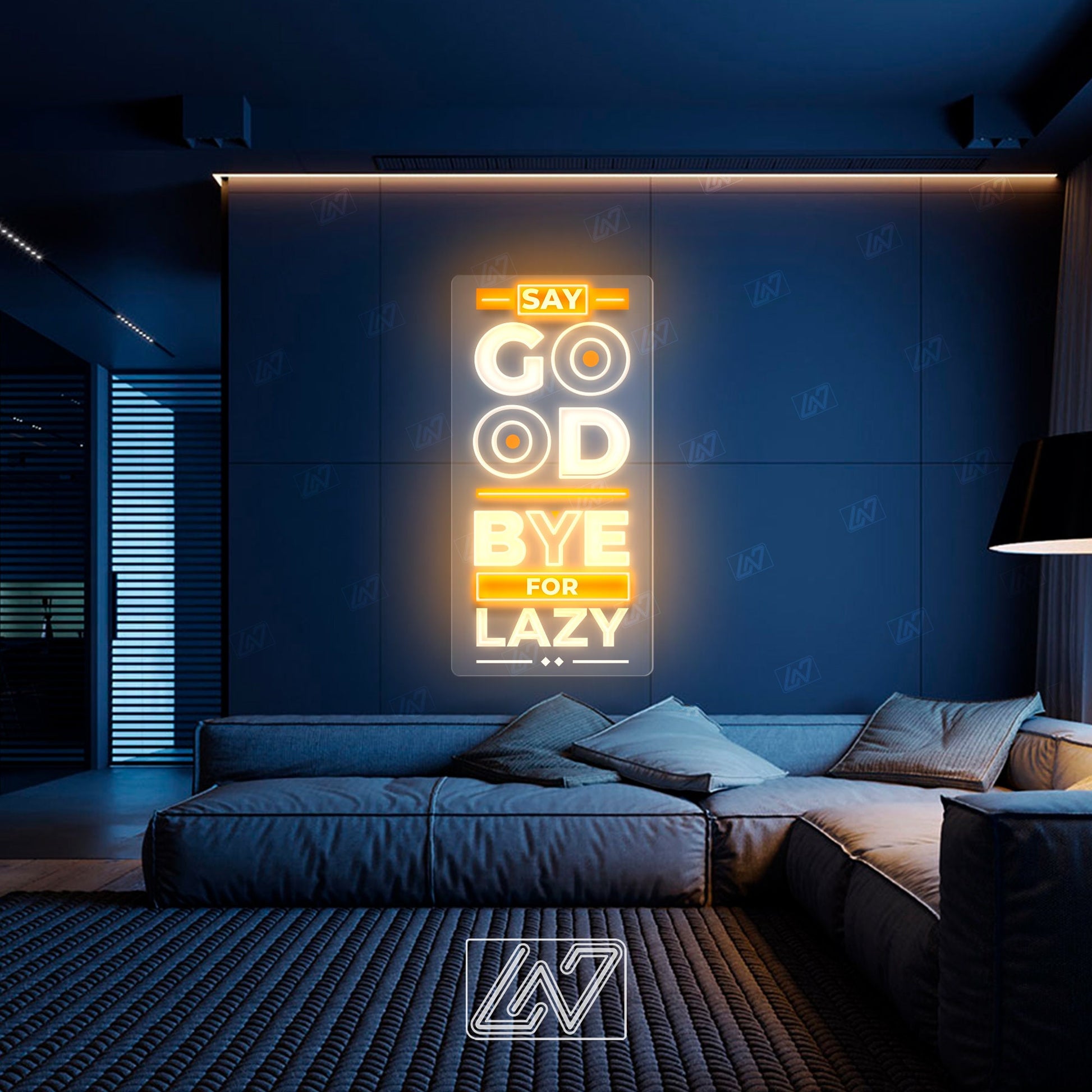 Say Good Bye For Lazy - LED Neon Sing with UV Print, Inspiration Neon Sign, Neon Sign Bedroom, Motivation Quote Led Sign