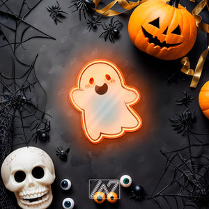 Cute Ghost - LED Neon Sign with UV Print Art, Spooky Halloween, Cute Ghost Sign, Spooky LED Sign, Ghost Wall Sign, Halloween Wall Decor