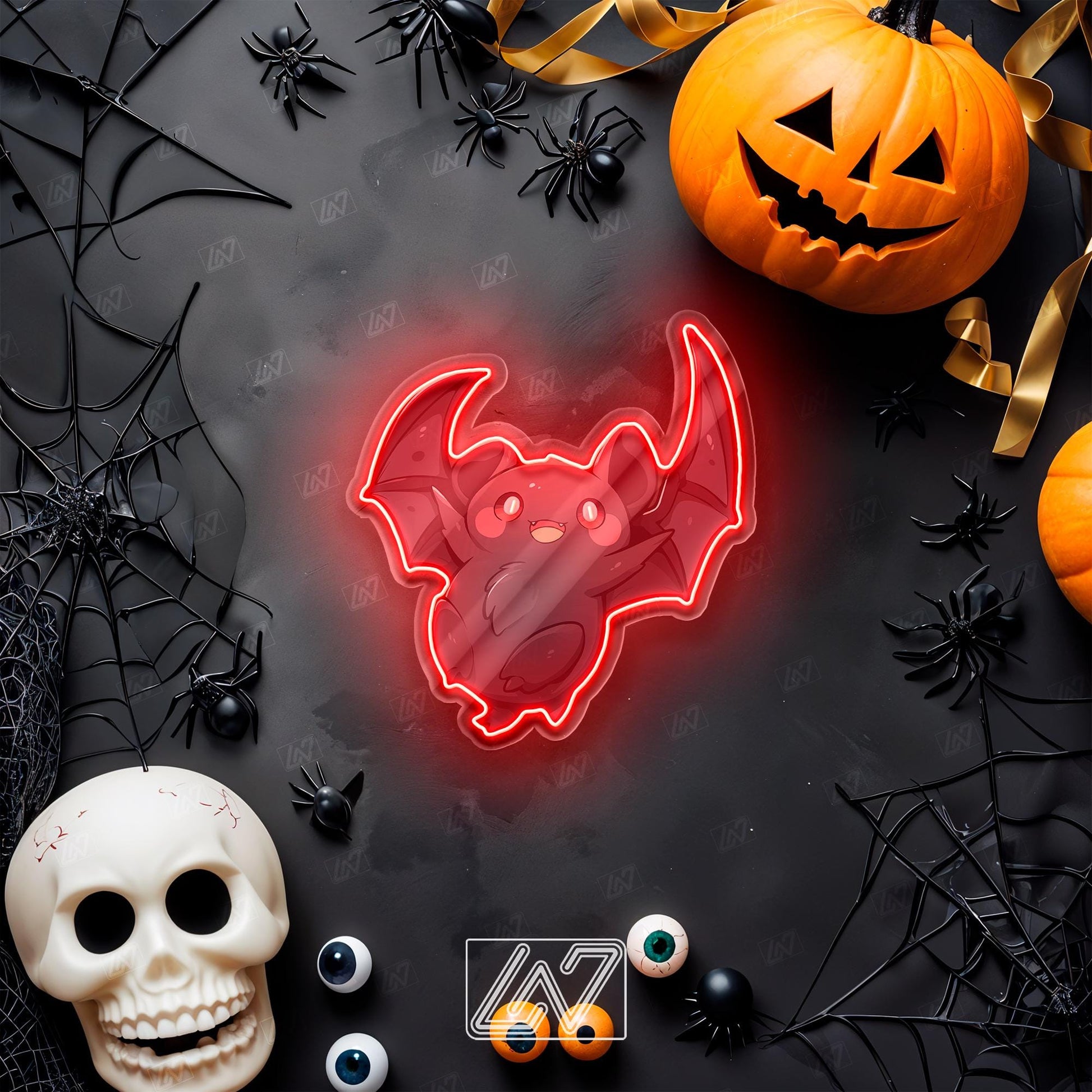 Cute Bat- LED Neon Sign with UV Print Art, Spooky Halloween, Cute Ghost Sign, Spooky LED Sign, Ghost Wall Sign, Halloween Wall Decor