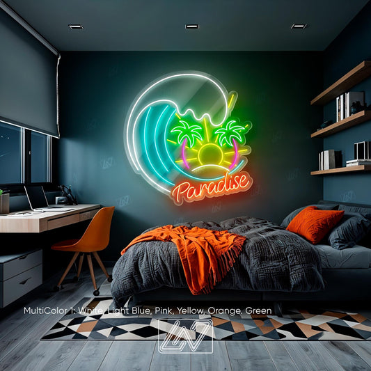 Paradise Beach - LED Neon Beach Sign, California Led Sign, LA City Skyline Neon Sign, San Francisco Party Decor