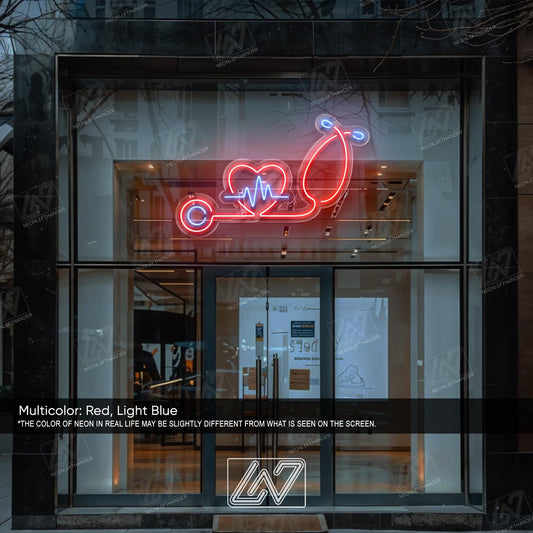 Stethoscope Heartbeat Neon Sign, LED Medical Wall Art for Nurse Doctor Office, Healthcare Clinic Decor, Heart and Pulse Neon Light