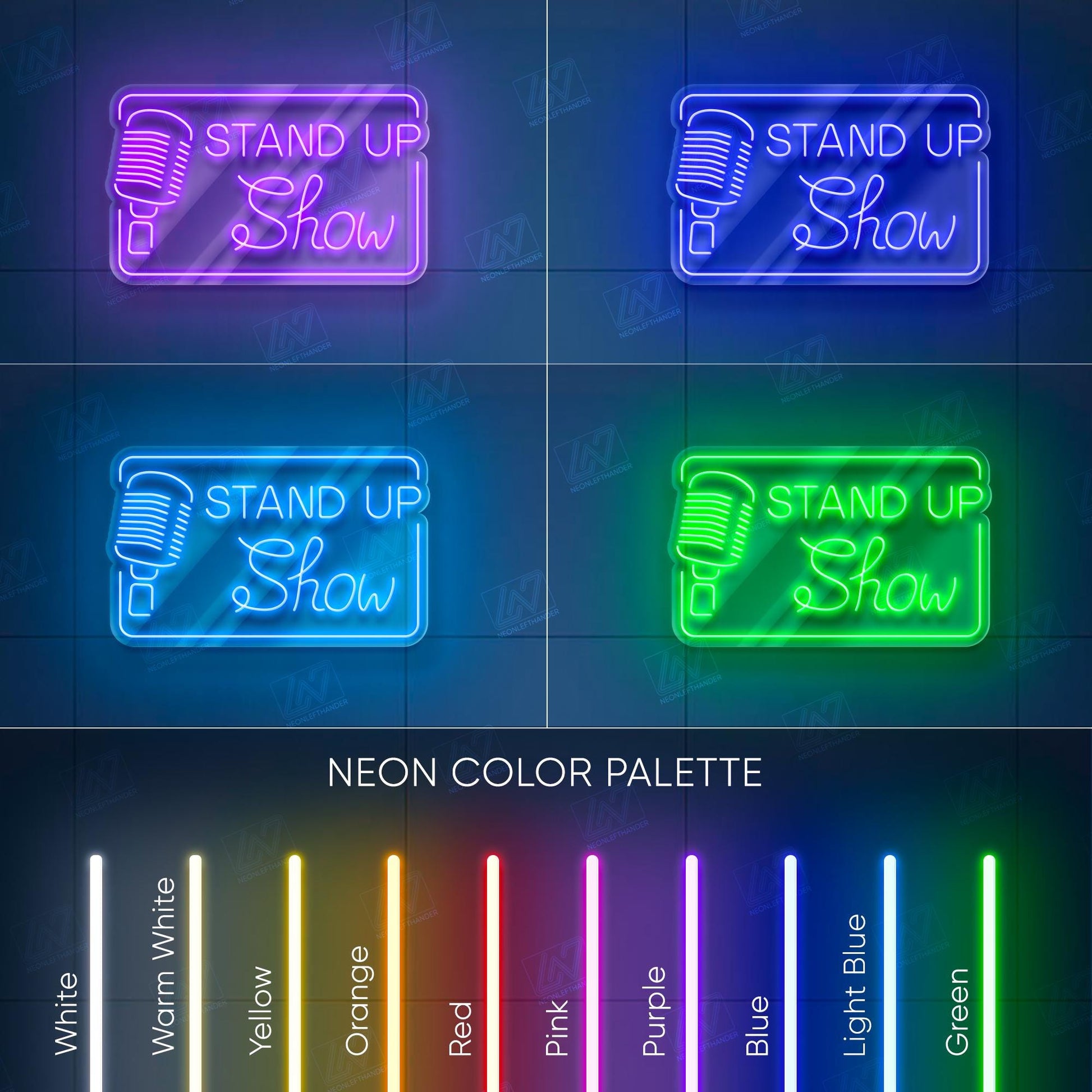 Stand Up Comedy Neon Sign, LED Show Light with Microphone, Funny Wall Decor for Comedy Club, Stage or Podcast Studio Room Art