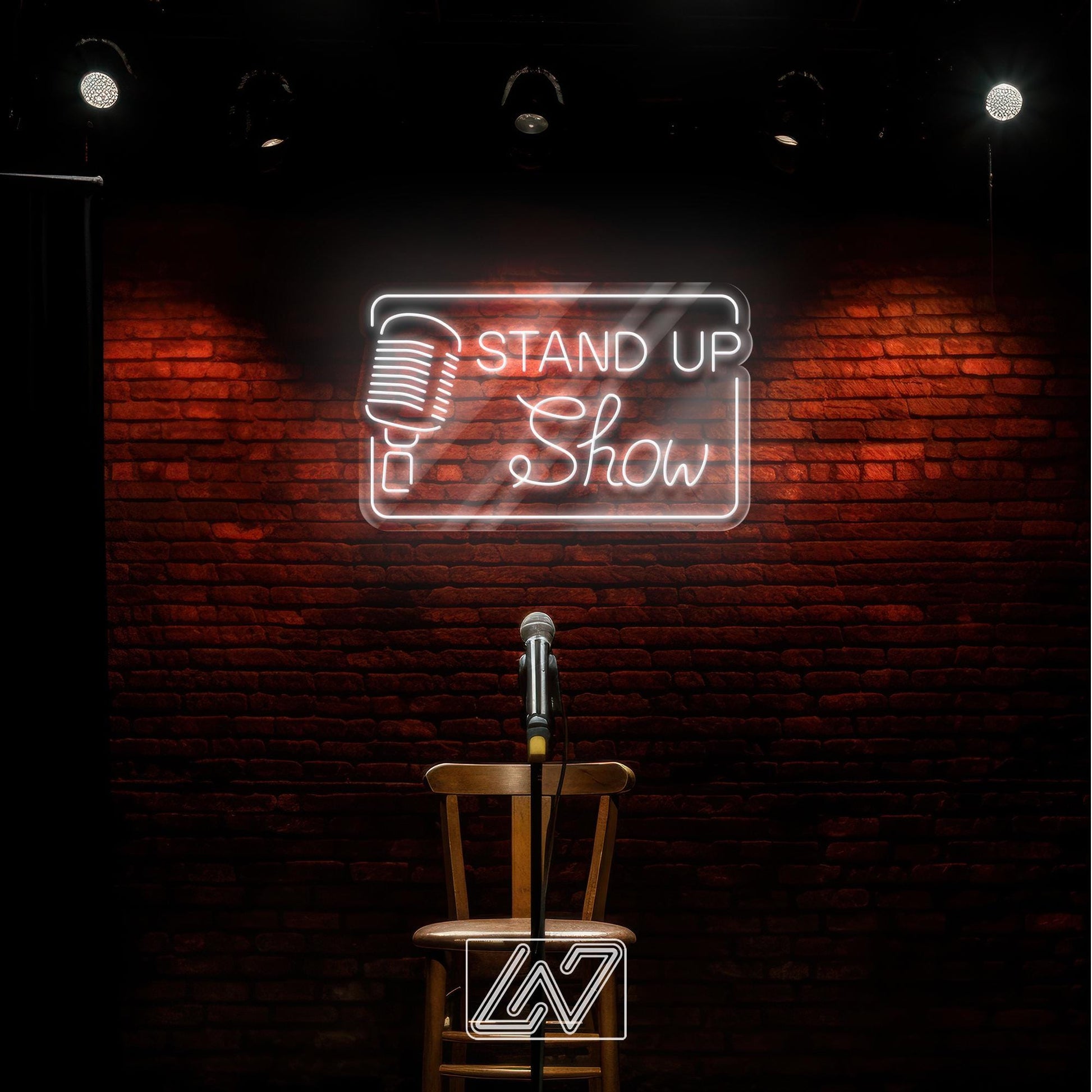 Stand Up Comedy Neon Sign, LED Show Light with Microphone, Funny Wall Decor for Comedy Club, Stage or Podcast Studio Room Art