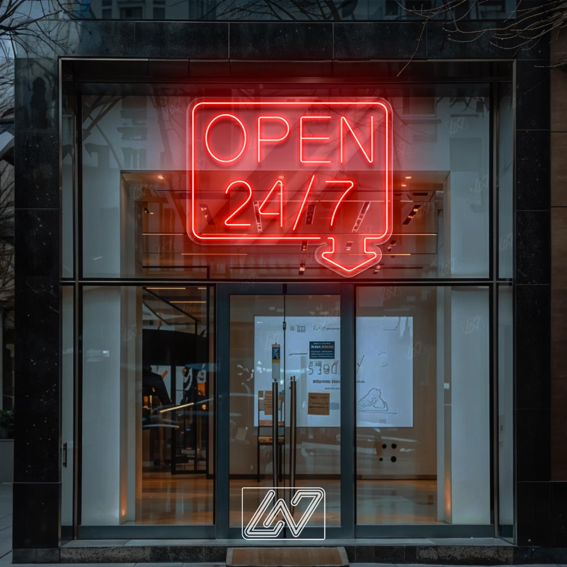 Open 24/7 - LED Neon Light, Bright Business Storefront Sign, Shop Window Neon Display, Barber Cafe Bar LED Sign,Eye-Catching Open Light