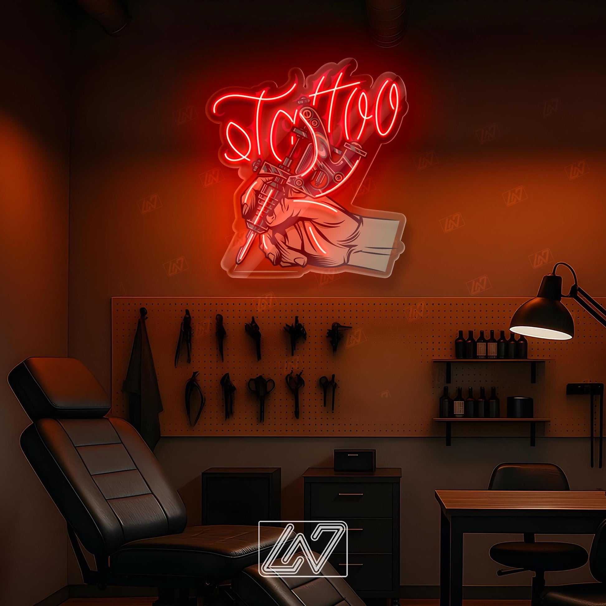 Tattoo Studio Neon Sign LED Wall Light, Bold Ink Parlor Decor for Artists, Shopfront or Tattoo Room, Edgy Urban Tattoo Art Sign