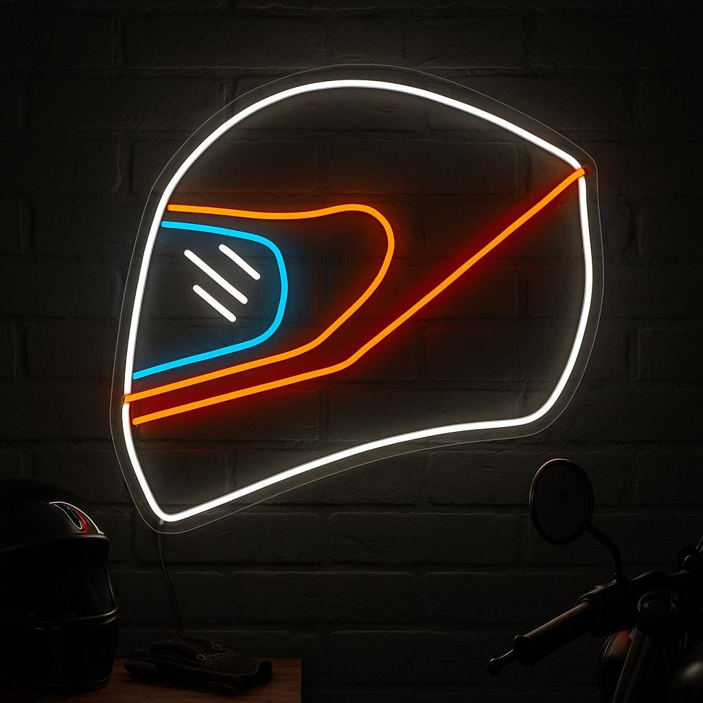 Bike Helmet - LED Neon Sign, Motorbike LED Light, Motorsport Neon Light, Garage Wall Decor