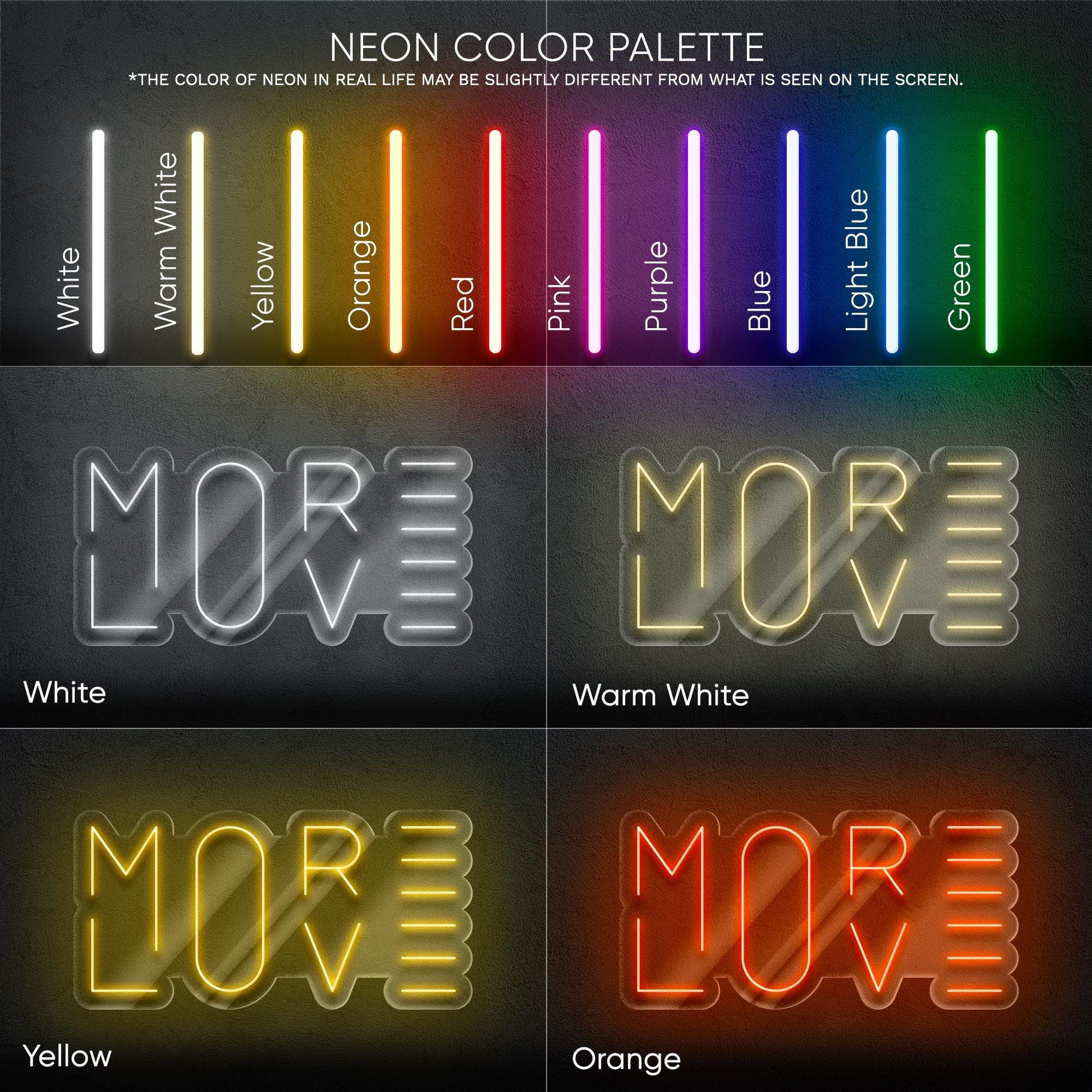 More Love LED Neon Sign Wall Light, Stylish Ambient Lighting for Bedroom, Living Room or Studio with Romantic Modern Word Art