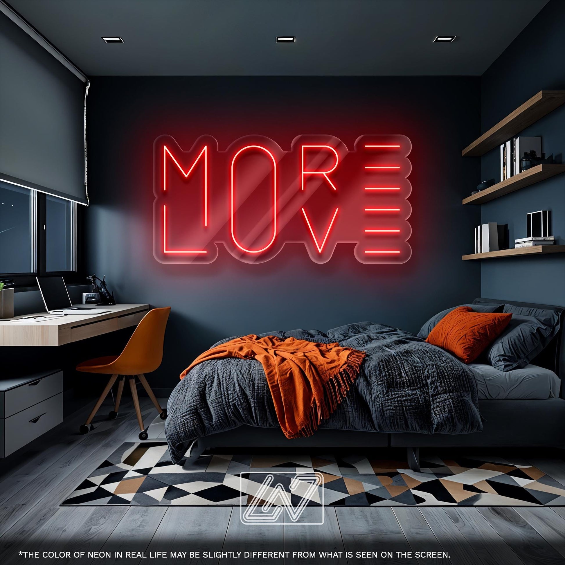 More Love LED Neon Sign Wall Light, Stylish Ambient Lighting for Bedroom, Living Room or Studio with Romantic Modern Word Art