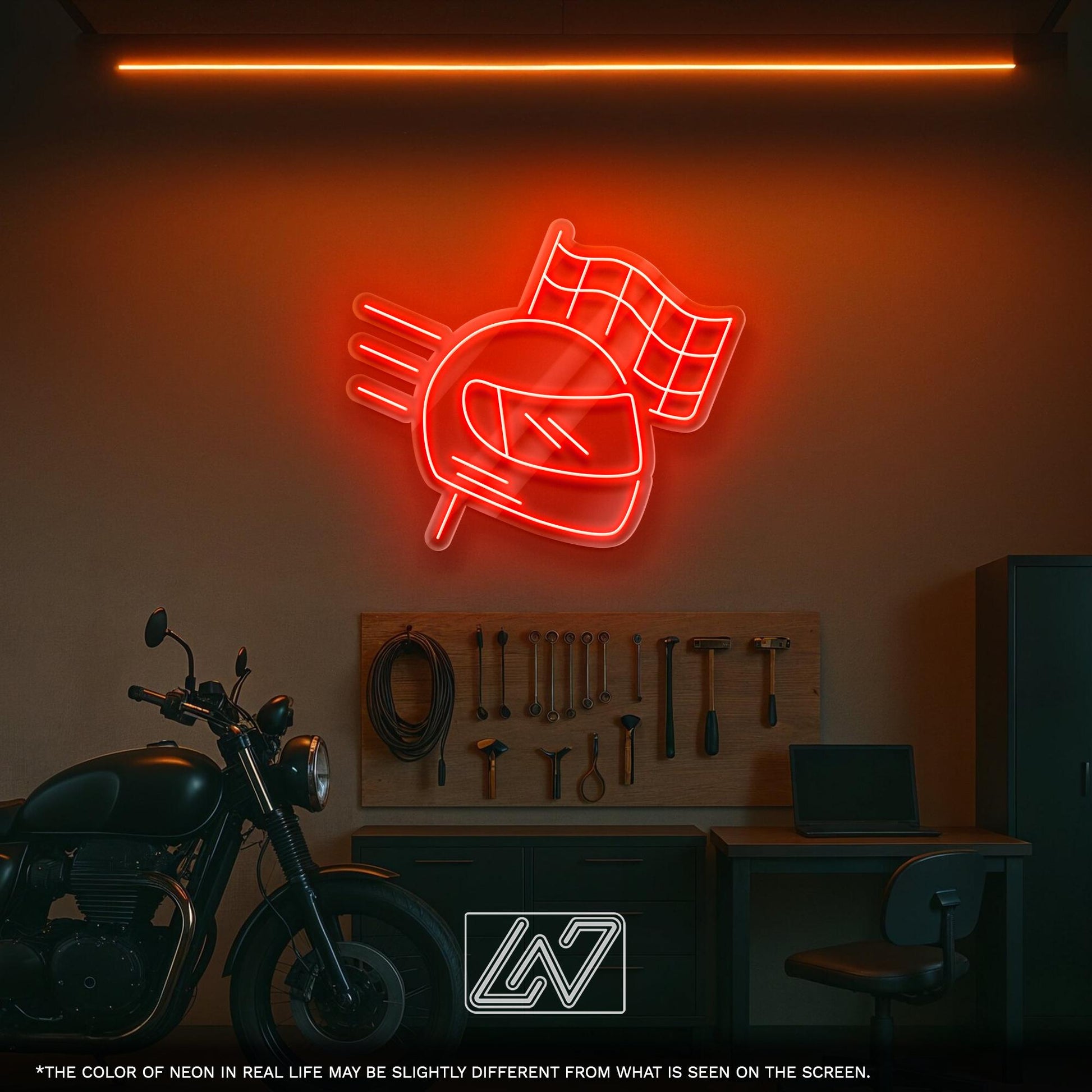 Helmet LED Neon Sign - Cool Wall Light for Garage, Biker Bar, Workshop or Man Cave, Perfect Gift for Motorbike and Racing Lovers
